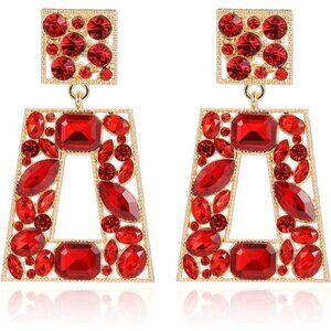 Rhinestone Rectangle Statement Earrings Colorful Crystal Geometric Drop Dangle E